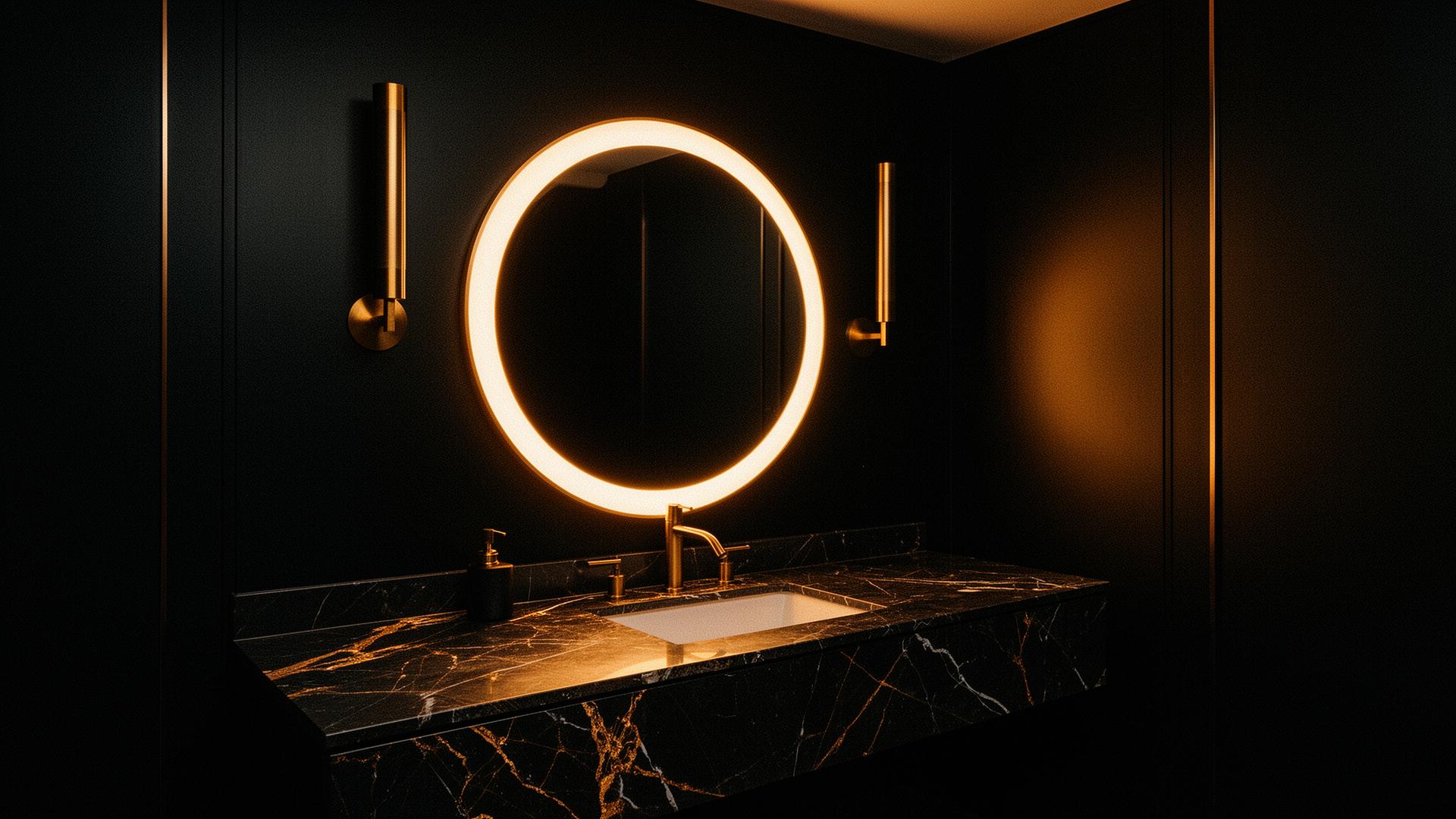 Luxury private salon suite interior with brass accents and warm light